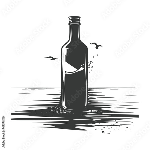 Silhouette message in a bottle black color only