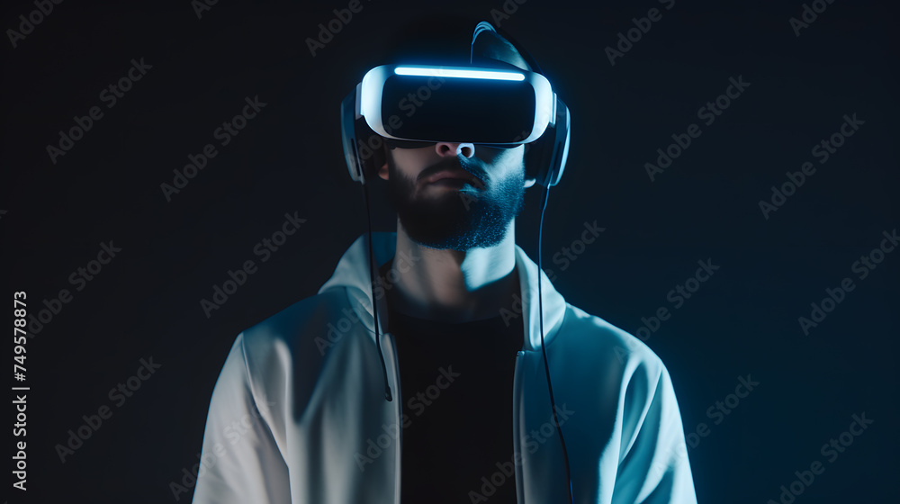 man in a glowing vr glasses, generative ai man in a glowing vr glasses, generative ai
