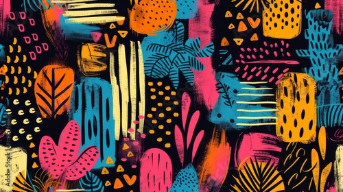 Wallpaper Mural Vibrant abstract tropical foliage pattern with energetic marks and textures. Torontodigital.ca