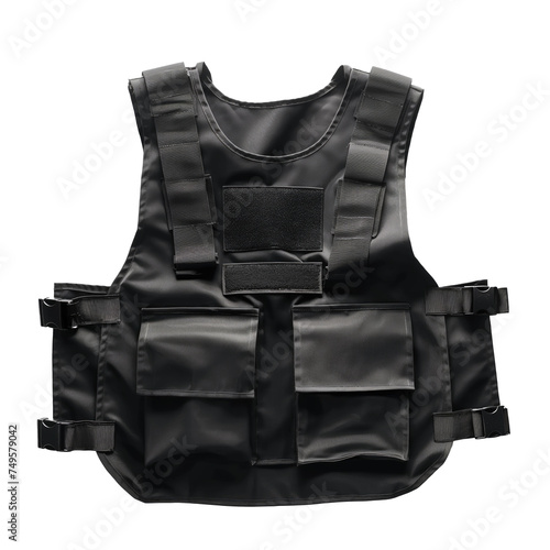 Black protective vest isolated on transparent background.