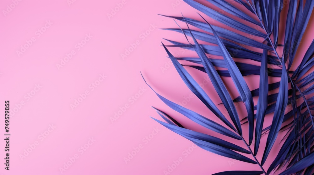 A palm tree with tropical leaves on a pink background with a place to copy text, an even layer of green tropical leaves. The concept of recreation, tourism, and sea travel. A palm tree with tropical leaves on a pink background with a place to copy text, an even layer of green tropical leaves. The concept of recreation, tourism, and sea travel.