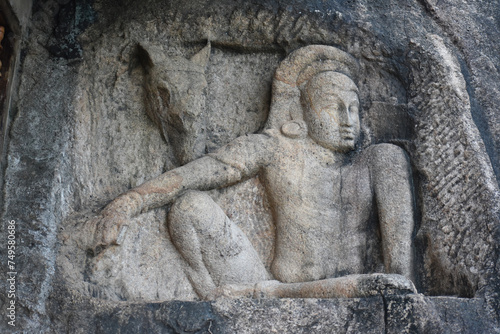 Man and the Horse Head stone carving in Isurumuniya, Anuradhapura, Sri Lanka.