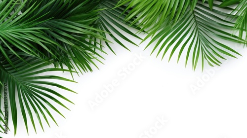 Palm tree with tropical leaves on a white background with a place to copy text  an even layer of green tropical leaves. The concept of recreation  tourism  and sea travel.