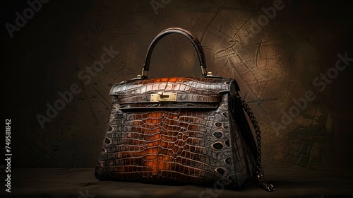 luxury leather handbag with handle on vintage background © Christopher