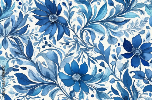 abstract blue flowers background watercolor