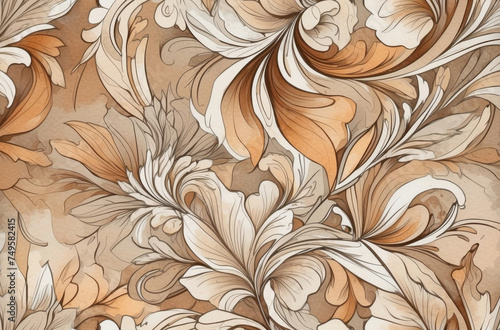 abstract brown vintage flowers background watercolor