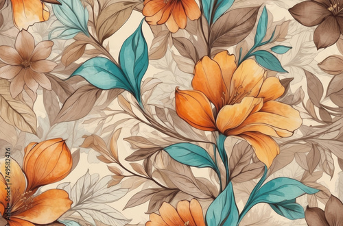 abstract brown vintage flowers background watercolor