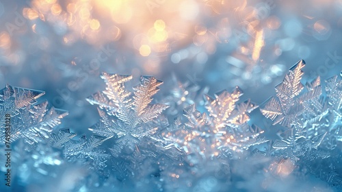 Frozen water texture with icy crystals and delicate frosty patterns. Captivating winter scene. © maxdesign202