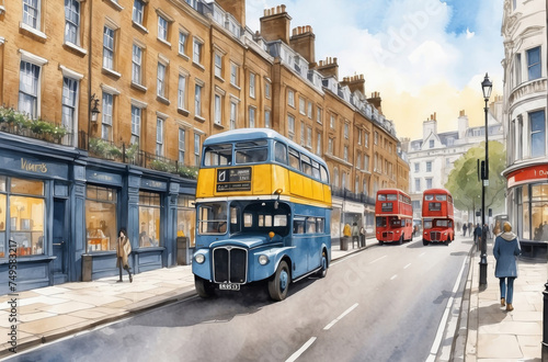 London street cityscape watercolor background © Magic Art