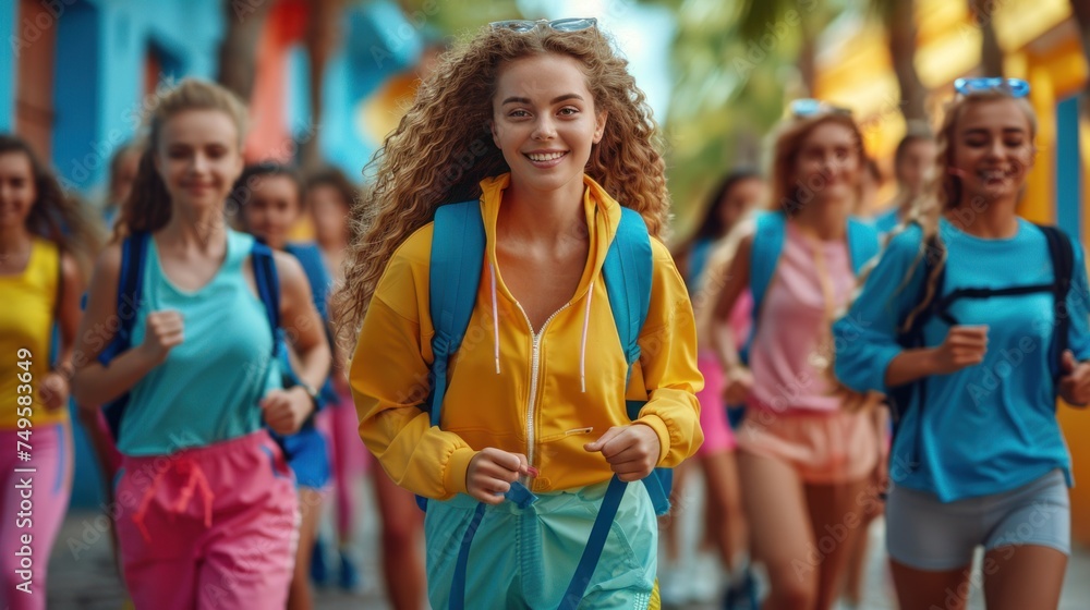 Fototapeta premium Group of young people in sports clothing jogging