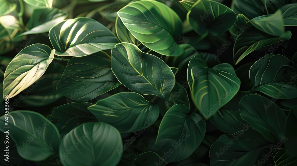 Fototapeta Photo of large green leaves with a green background suitable for wallpaper.