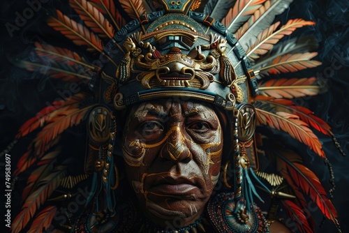Face of an Aztec warrior on a black background © Lubos Chlubny