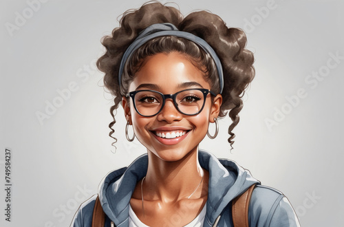 portrait of a black nerdy girl watercolor art