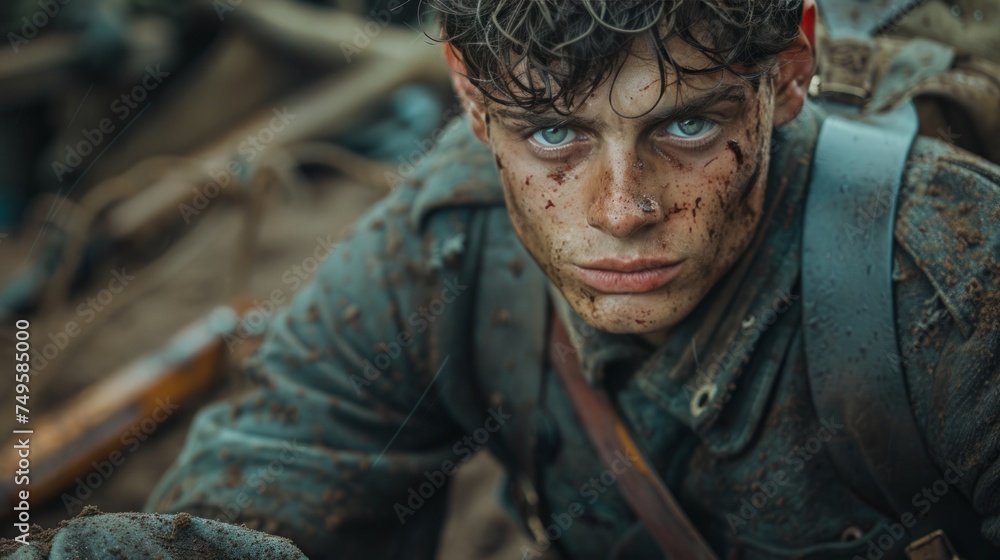 Fototapeta premium Man With Blue Eyes and Messy Hair