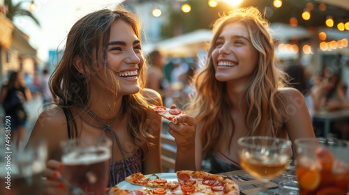 Man and Woman Eating Pizza at Table