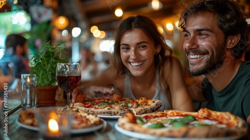 Couple Sitting at Table With Pizza