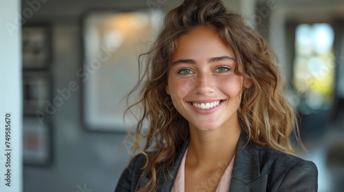 Wallpaper Mural Woman Smiling at Camera in Restaurant Torontodigital.ca