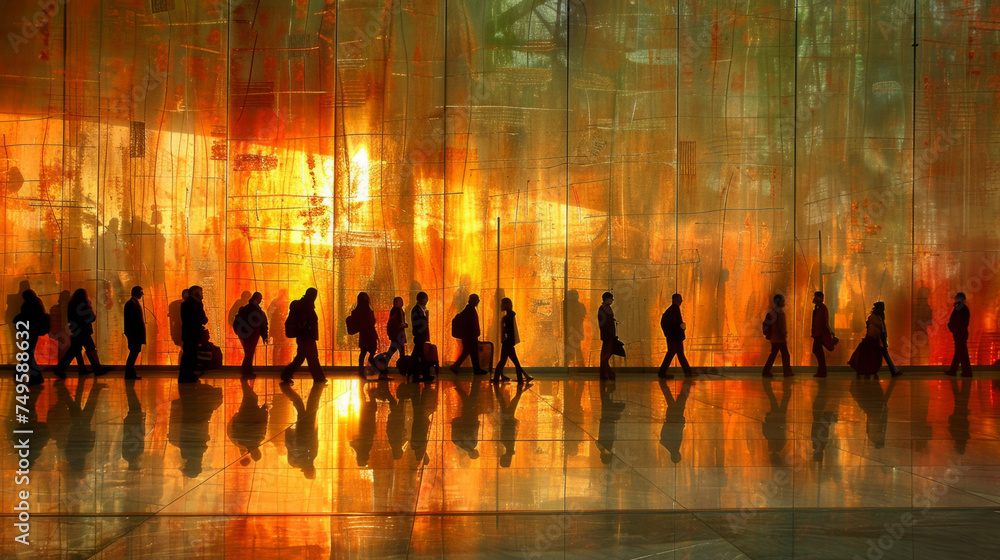 silhouette of people in a red background silhouette of people in a red background