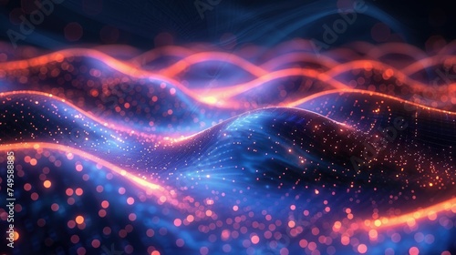 Digital waves flowing with light particles in a network pattern © Vodkaz