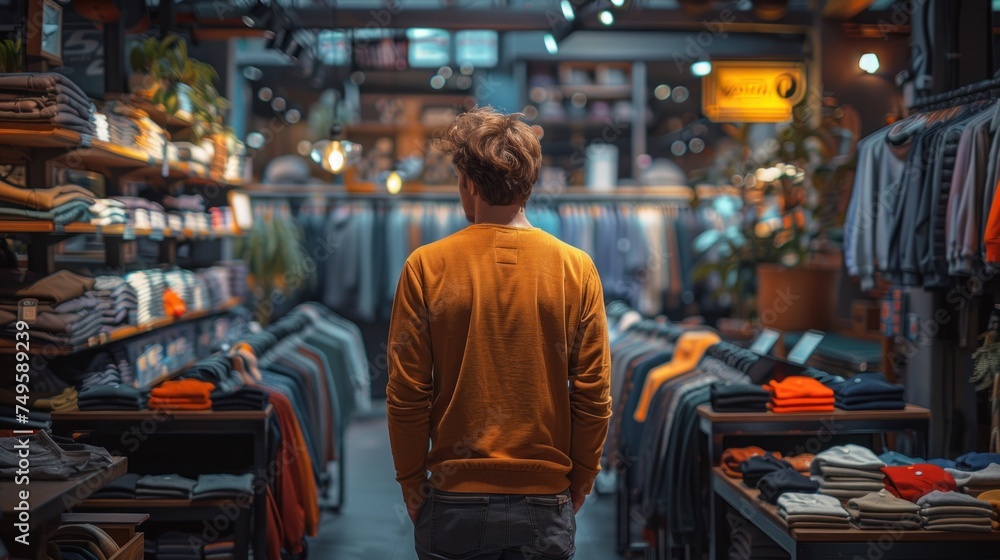 man shopping in clothing store style background