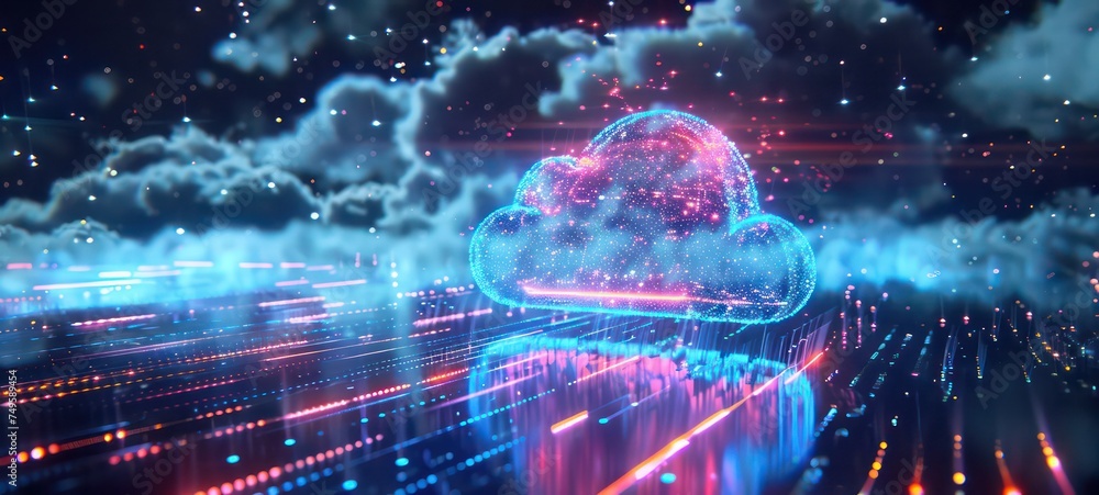 Creative background, the image of the hologram of the cloud, blue background. The concept of cloud technology, cloud storage, a new generation of networks. Mixed media. Creative background, the image of the hologram of the cloud, blue background. The concept of cloud technology, cloud storage, a new generation of networks. Mixed media.
