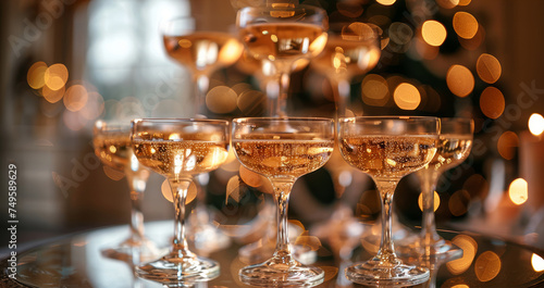 Stack of Wine Glasses on Table