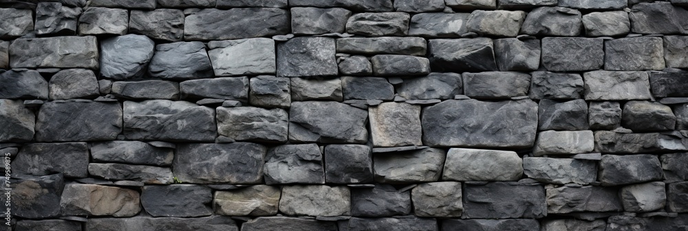 Seattle Stone Wall in Park. Beautiful Natural Stone Masonry Architecture Texture Outdoors