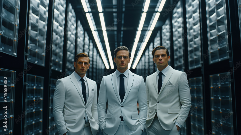 men in suites standing in a data center men in suites standing in a data center