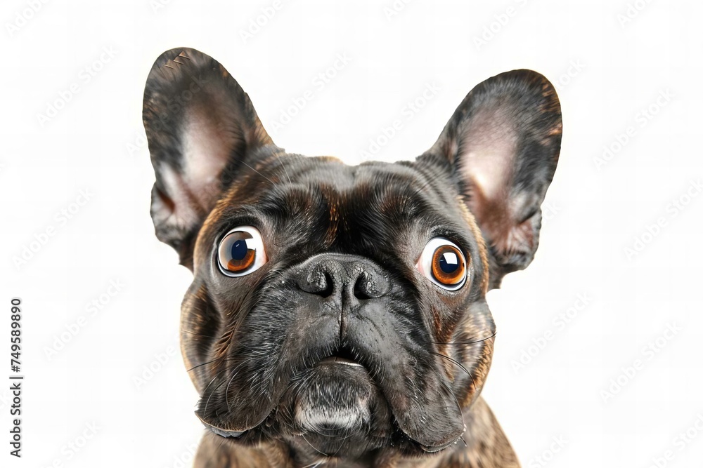 French Bulldog Shocked Facial Expression on White Background