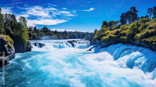 Powerful Blue River: Nature's Strength at Huka Falls with Fast and Flowing Rapids photo