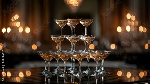 Stack of Wine Glasses on Table