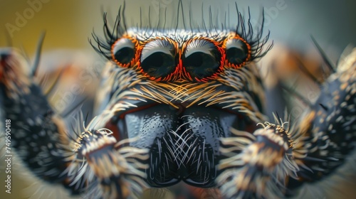 Photo of a spider in the wild, realistic in nature, close-up, macro. © Sumet
