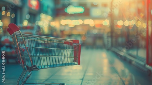 blurry images of carts in a department store with bokeh background.