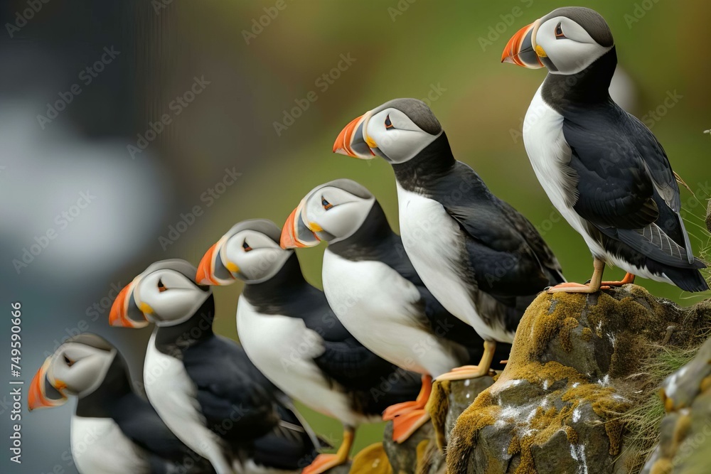 Fototapeta premium Puffin Birds on Cliff