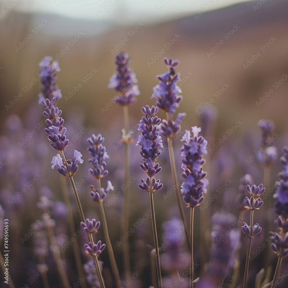 Lavender Field at Sunset - Serene Nature Landscape Lavender Field at Sunset - Serene Nature Landscape