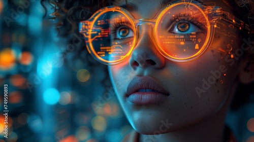 depicting a person looking ahead into the future, with futuristic technology photo