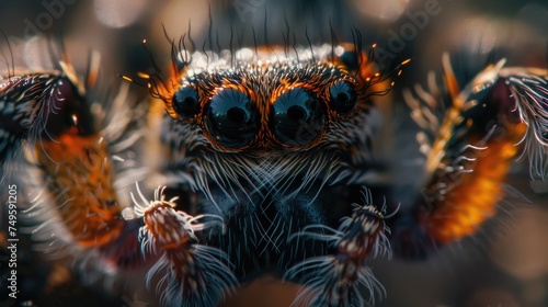Photo of a spider in the wild, realistic in nature, close-up, macro.