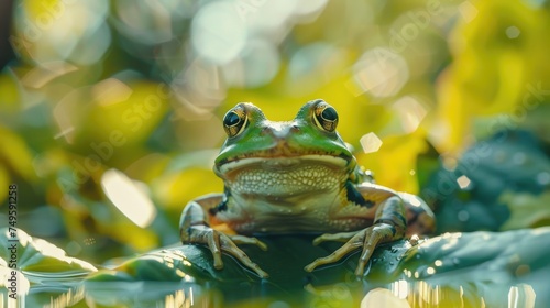Macro photo of a frog in a pollution-free  environmentally friendly nature. Eco Friendly.