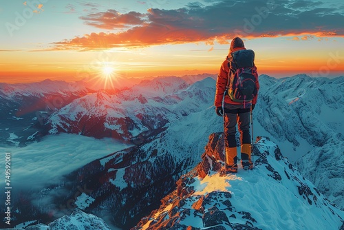 A Mountain Climber who has Reached the Summit and is Admiring the Landscape it offers