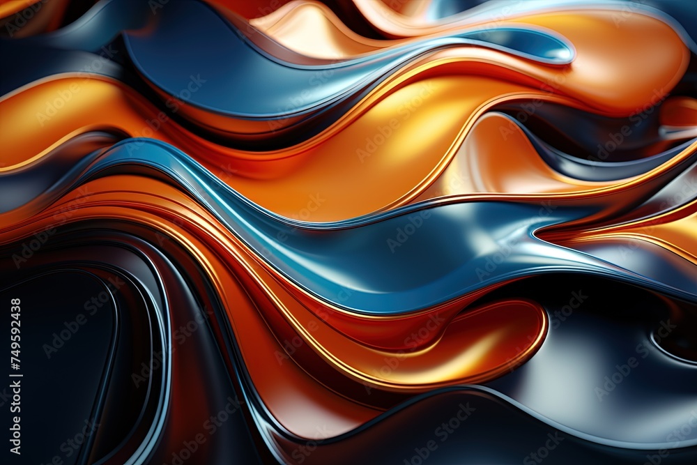 Fototapeta premium Metallic abstract wavy liquid background mockup design technological innovation