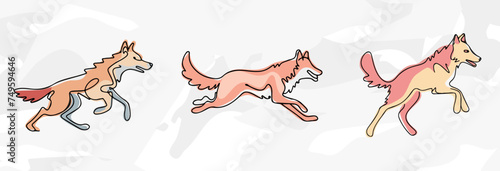 Pastellfarbene Wilde Wolf Lineart-Illustrationen: Vektorgrafik-Bündel