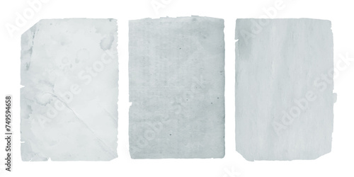 Old stained blue gray paper pages with ripped edges. Antique vintage sheets