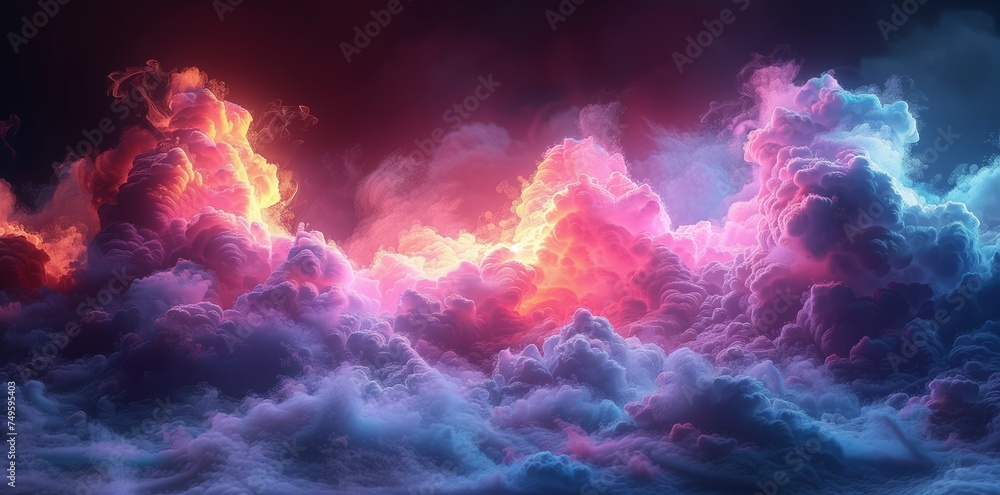 Purple cumulus clouds fill the sky with smoke, creating a colorful afterglow Purple cumulus clouds fill the sky with smoke, creating a colorful afterglow