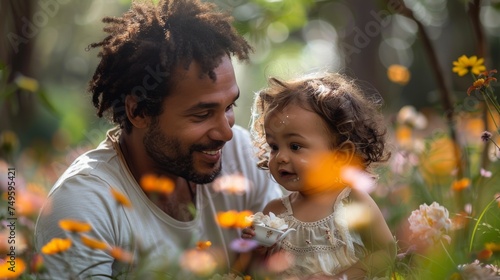 Man and Little Girl in a Field of Flowers