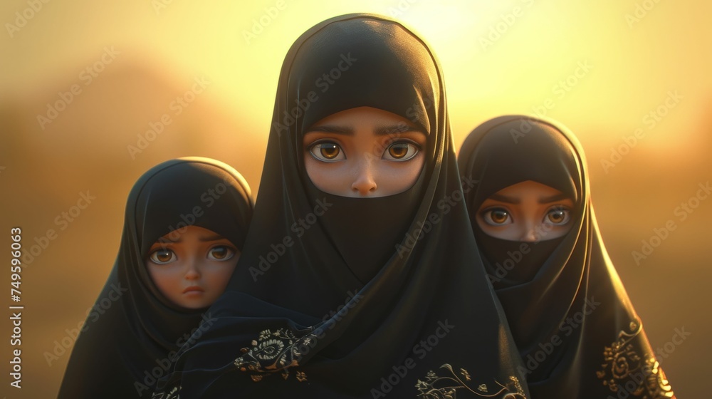 Group of Women in Black Headscarves for Ramadan 2024 Group of Women in Black Headscarves for Ramadan 2024