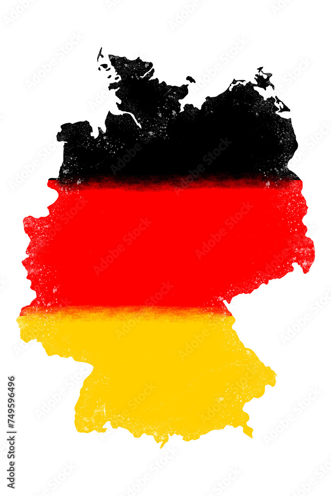 Obraz premium Grunge style german flag map, Germany map with grunge effect, transparent and no background