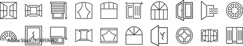 Collection of thin line icons of window. Editable stroke. Simple linear illustration for web sites, newspapers, articles book