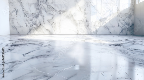 Empty natural landscape with freezing water and snow on marble floor and wall