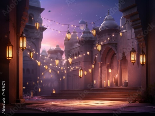 Castle Adorned With Numerous Hanging Lanterns for Ramadan 2024