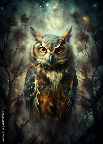 Owl in Mystic Twilight Forest Illustration © Vallentin Vassileff
